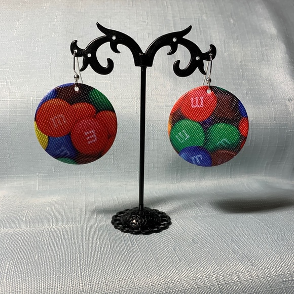 NWT  Handmade M & M Faux Leather Earrings - Picture 1 of 3